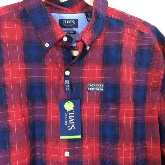 NEW Chaps Mens Button Down Shirt Casual Red Blue Plaid Cotton Blend Size 3X - Picture 2 of 6